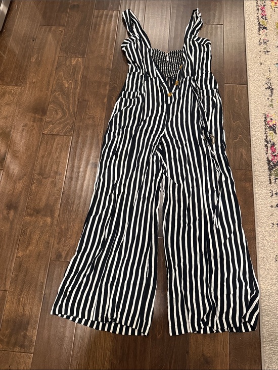 Free People Pants - Free People Black & White Vertical Stripe Wide-Leg Jumpsuit
